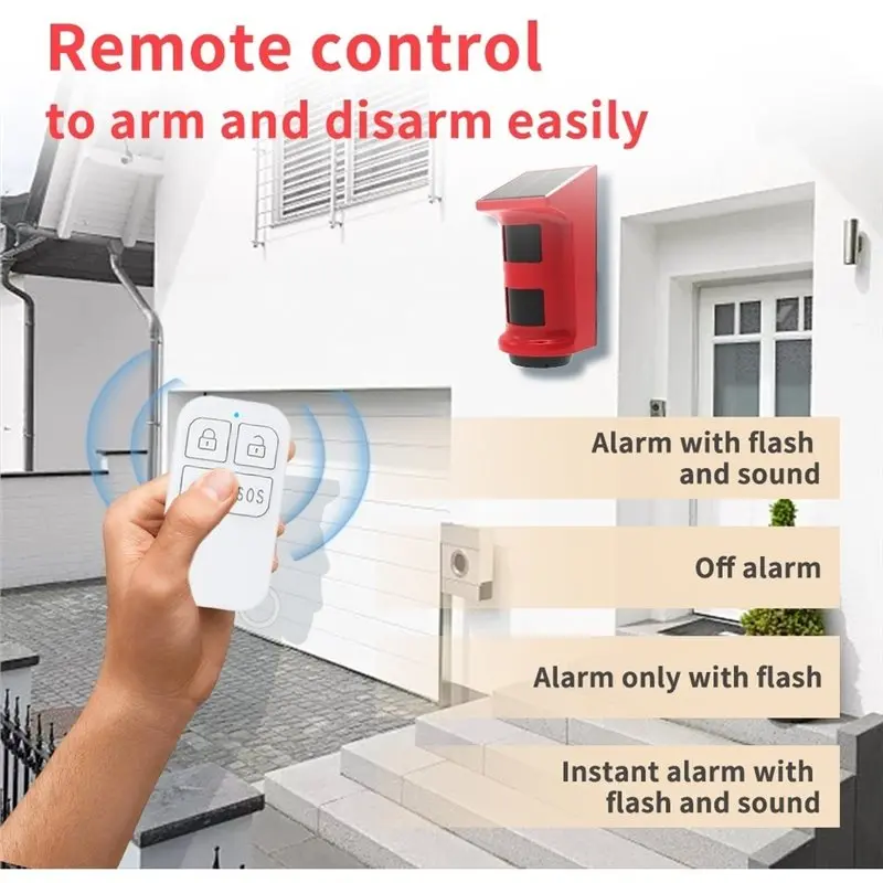 RISE-Outdoor Solar Powered Infrared Alarm-110Db Waterproof PIR Motion Detector With Human Body Sensor Anti-Theft System Kit