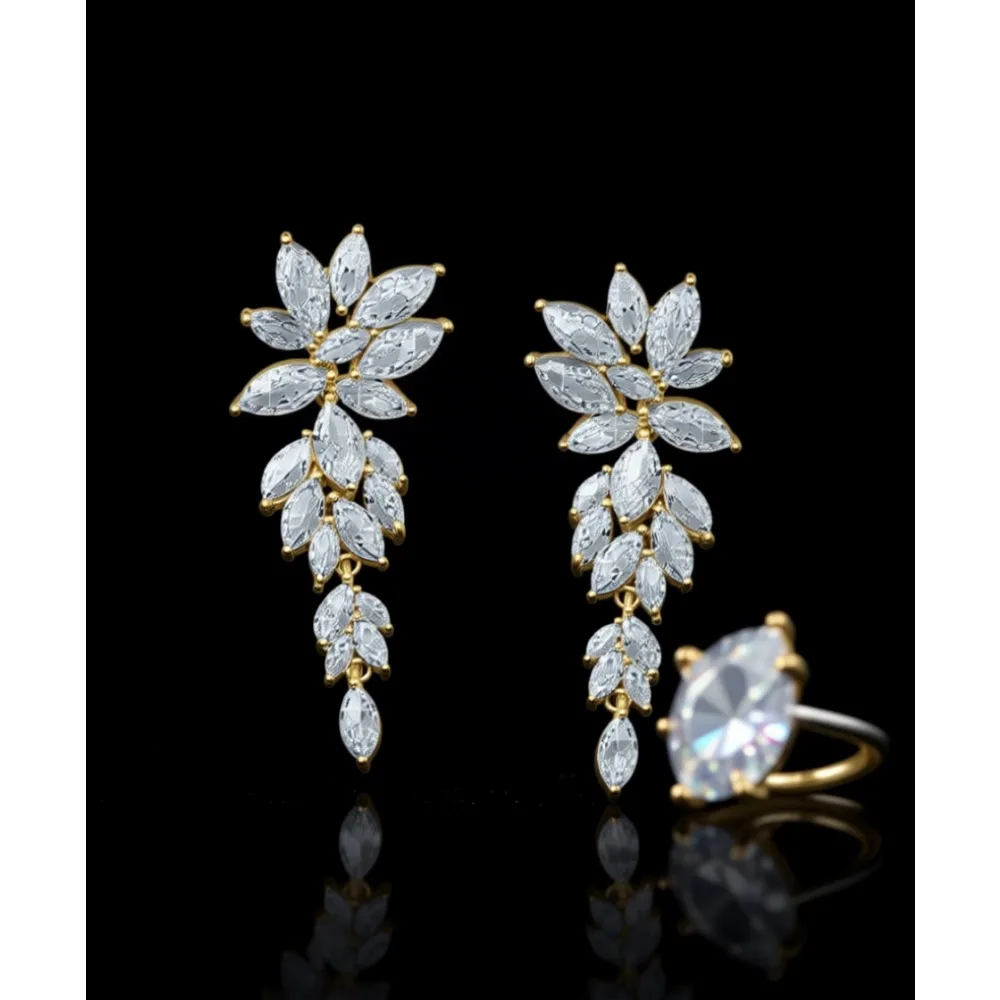 

Элегантные свадебные серьги-подвески с кристаллами CZ в форме маркизы, позолоченные, роскошные, для женщин