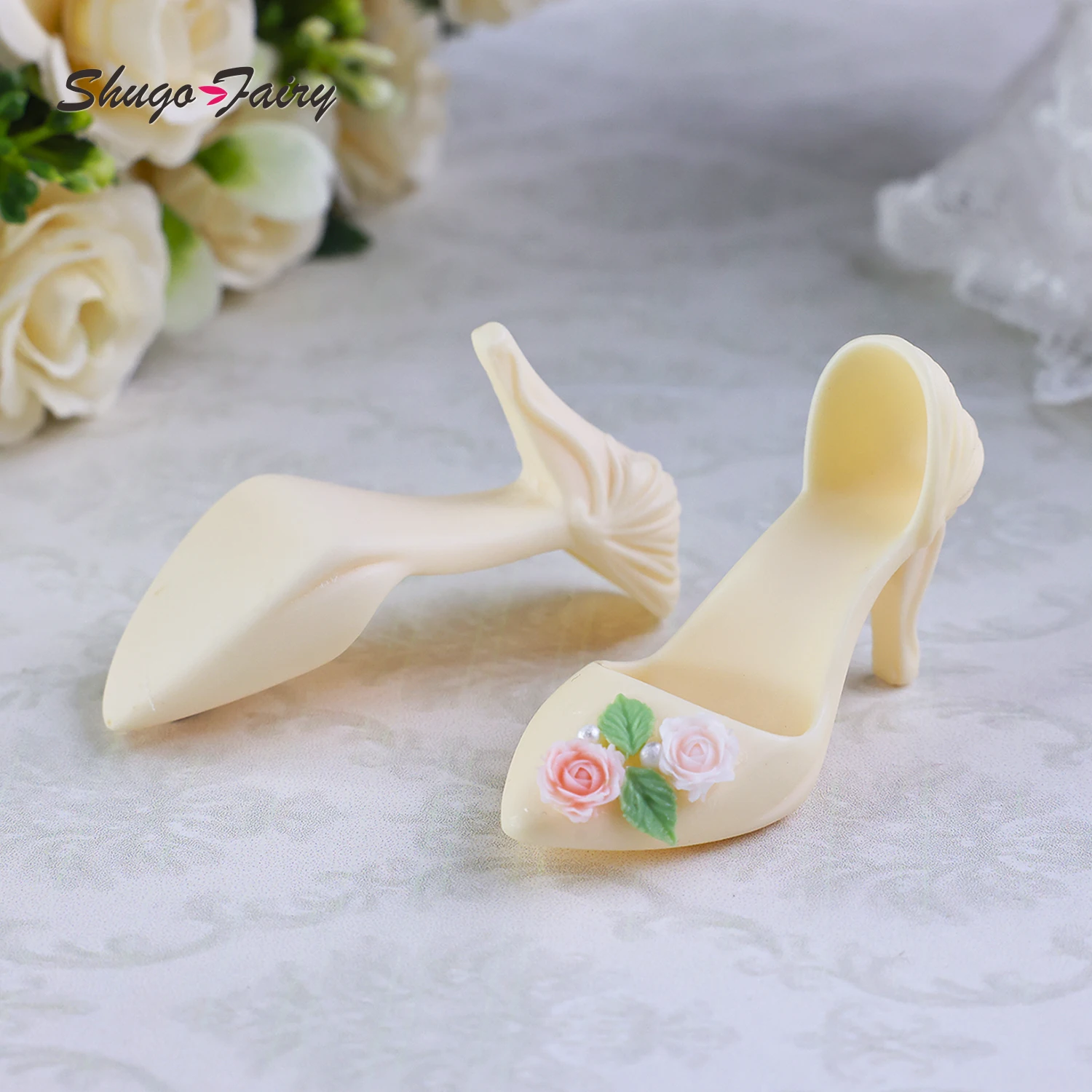 BJD 靴 1/4 手作り樹脂ヒール靴 1/4 人形 OOTD 装飾花 WX4-394 エレガントな人形足アクセサリー ShugaFairy