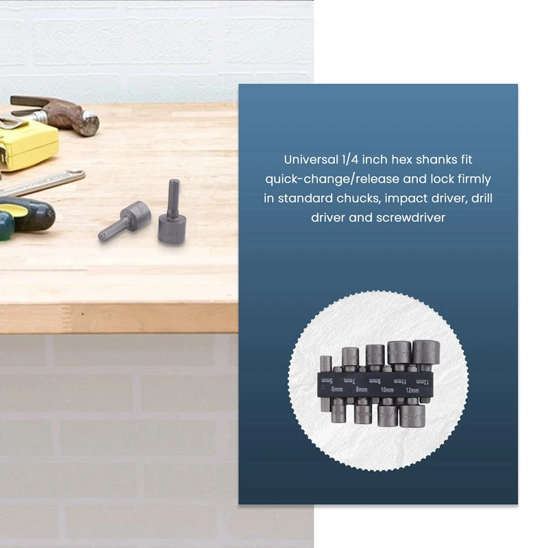 DIY 육각 섕크 소켓 슬리브 노즐 너트 드라이버 비트 세트, 목공 전동 공구용 드릴 비트 어댑터, 5mm-13mm, 1/4 인치, 9 개/세트