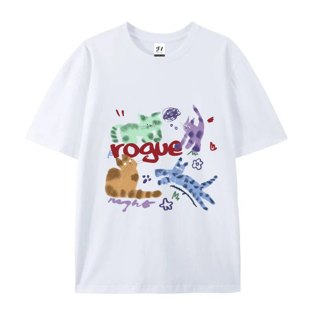グラフィック Tシャツ女性服かわいい猫プリント Tシャツトレンディな楽しいパターンルーズフィット日常着ファッショナブル
