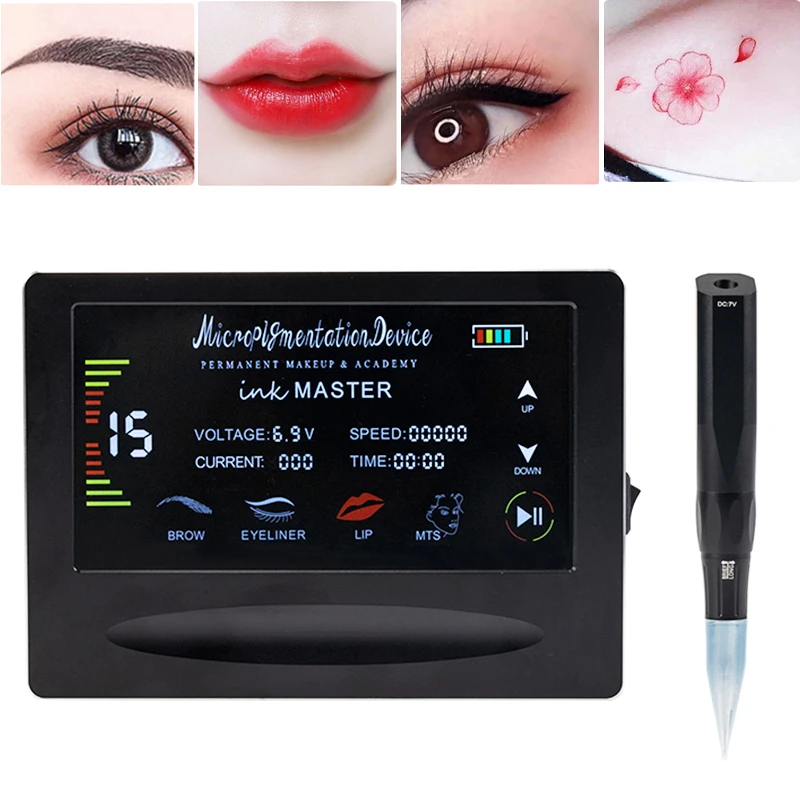 

Permanent Makeup Machine Kit Professional Digital Tattoo Machine for PMU Microblading Eyebrow Lip Beauty with Cartridges Needles