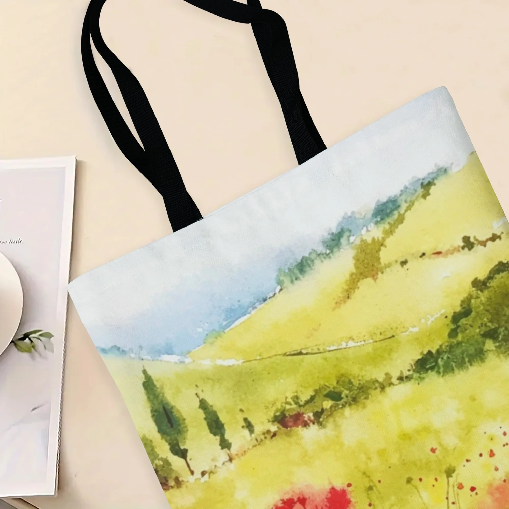 حقيبة يد نسائية ذات ألوان مائية من Tuscany Field ذات مناظر طبيعية ريفية فنية ذات سعة كبيرة مثالية للسفر اليومي والنزهات غير الرسمية #6