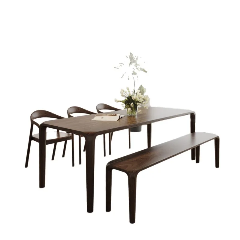 

North American light luxury simple modern black walnut dining table rectangular household all solid wood dining table log desk
