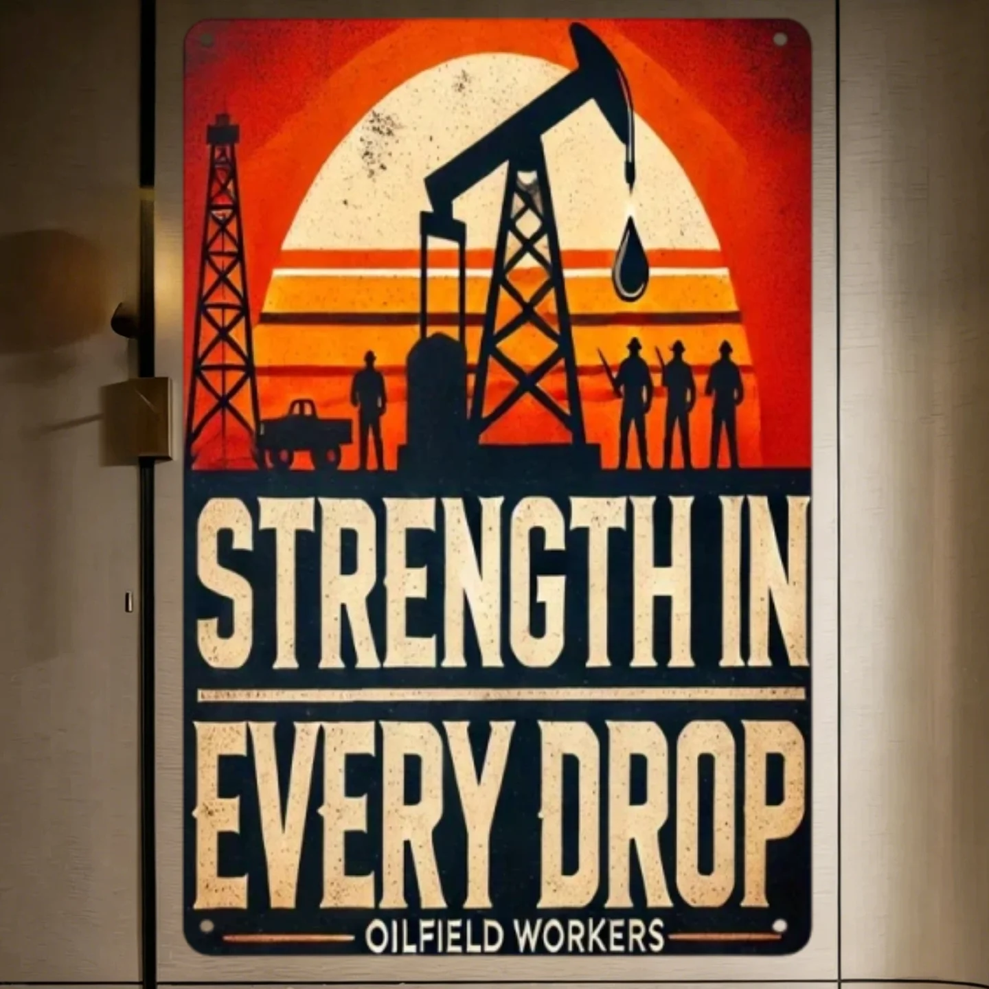 2D Flat Oil Worker Motivational Tin Sign - Industrial Wall Decor for Office Factory Break Room Oil Field Base Engineer Gift