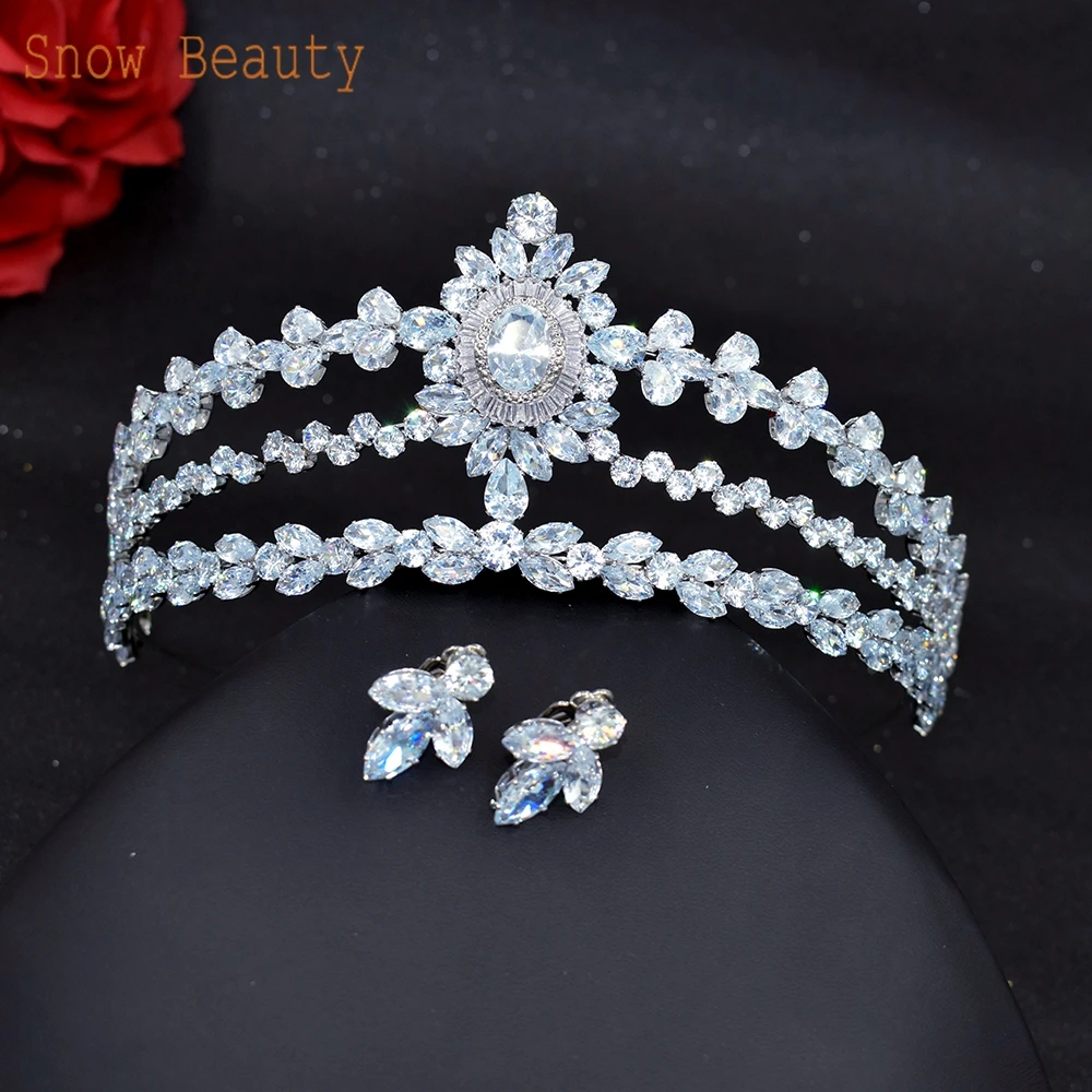 A384 luxo aaa zircon coroa bandana casamento tiara feminino headdress brinco jóias de cabelo nupcial acessórios para o cabelo da noiva