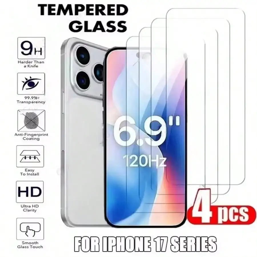 4 Stück HD-Displayschutzfolien aus gehärtetem Glas, kompatibel mit iPhone 17Air 17 17Pro 17 Pro Max 16 15 Pro Max 14 13 12 11