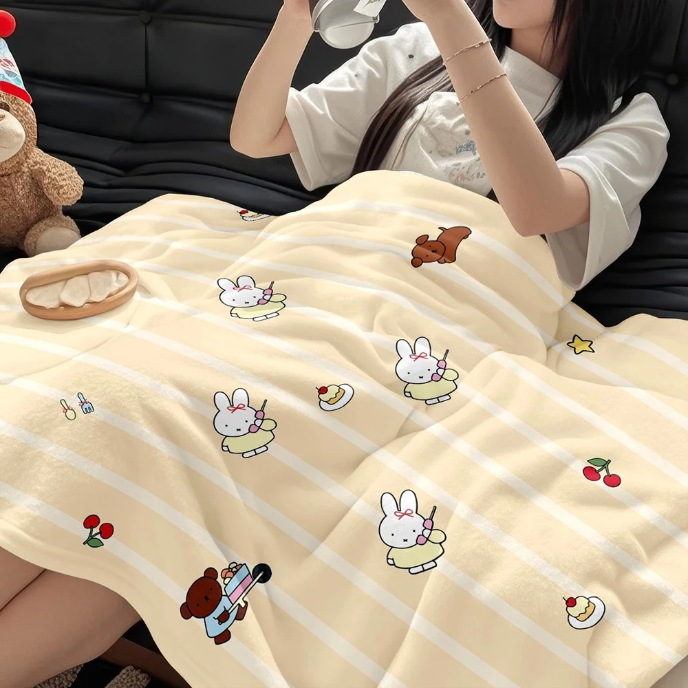 Kawaii Miffy Flannel Blanket Cute Rabbit Throw Air Conditioning Quilt Soft Warm Anti-static Dorm Office Nap Student Girl Gift