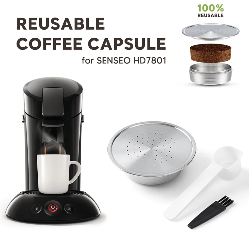 iCafilas Reusable Coffee Capsule For SENSEO HD7801 Coffee Maker Machine Stainless Steel Rechargeable Coffee Capsules Filter