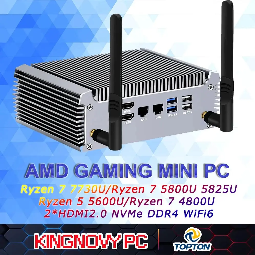 

Fanless AMD Mini PC FU02 Ryzen 7 7730U 5800U Gaming Mini Computer Windows 11 Dual LAN Firewall PC 2*HDMI2.0 NVMe DDR4 WiFi6