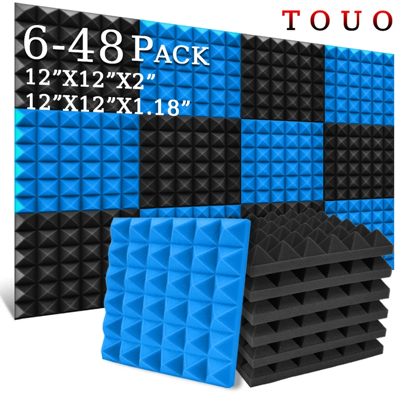 

TOUO Acoustic Foam 6-48 Pcs Pyramid Soundproofing Sponge Pad High Density Sound Absorbing Foams Drum Room Acoustic Treatment