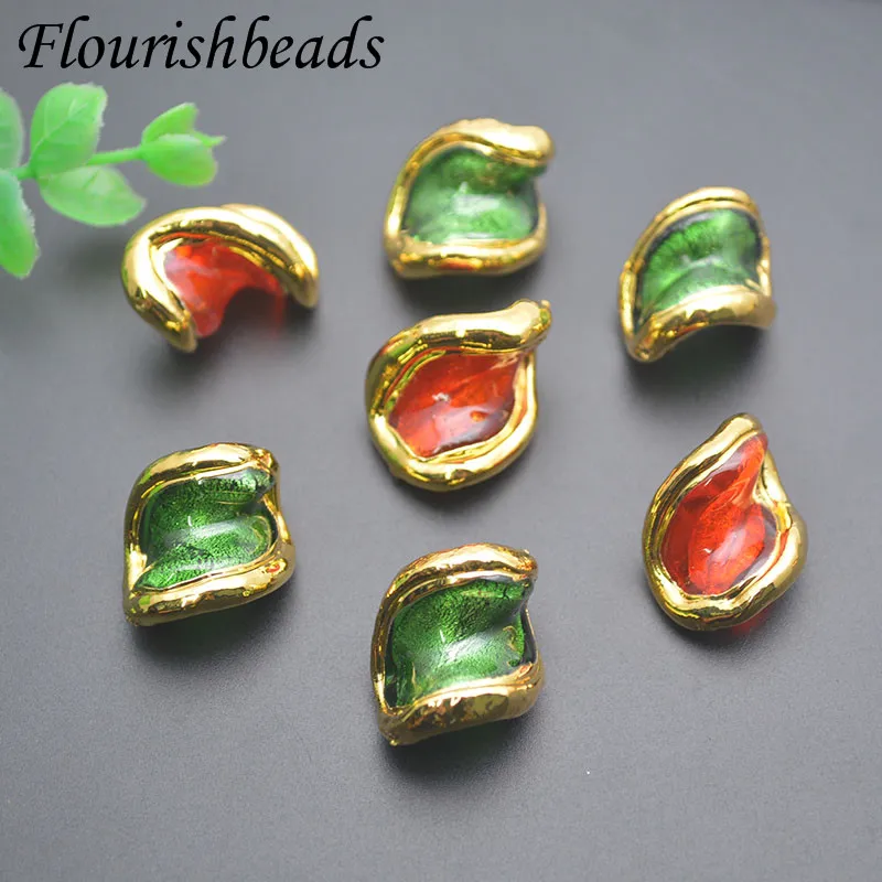 

10pcs/lot Gold Plated Red&Green Color Twist Beads Irregular Shape Loose Spacer Bead for DIY Bracelets Jewelry Making