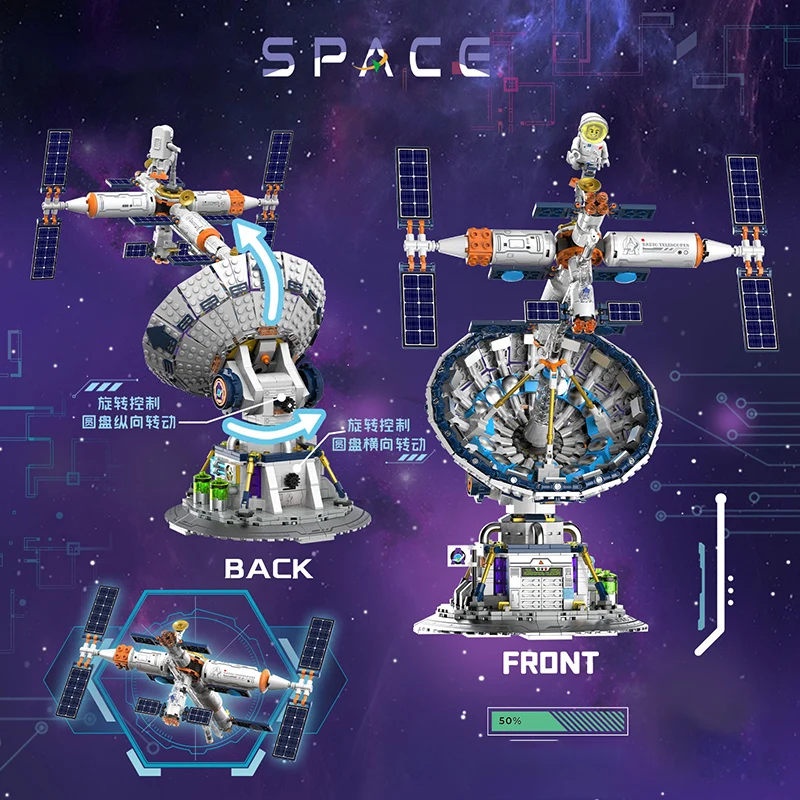 Técnico 1053 pçs espaço rádio telescópio blocos de construção cidade spaceman aeroespacial satélite diy tijolos educação brinquedo crianças presente