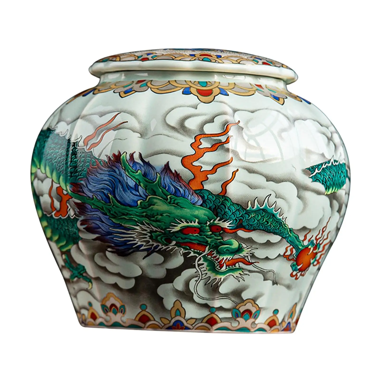 Ceramic Ginger Jar Dragon Printed Ceramic Storage Jar Porcelain Tea Canister for Home Tea House Kitchen Living Room Decoration