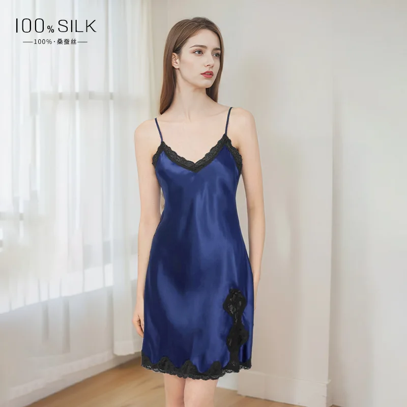 High Quality Sexy Slit Slip Nightdress Summer Real Silk 100% Home Wear Pajamas for Women