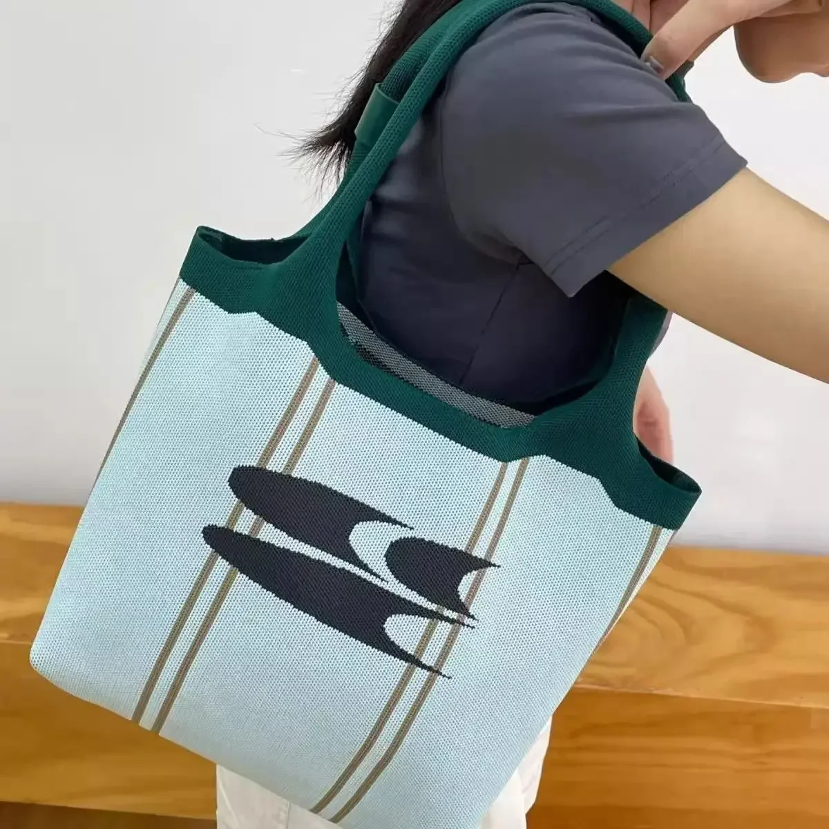 Sacola de malha verde menta para mulheres, bolsa casual de ombro axilar coreana, bolsa de compras simples, de alta capacidade, Y2K