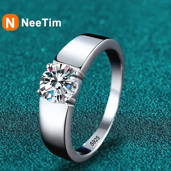 NeeTim 2 Karat D Farbe Moissanit Ehering Herren Ring 925 Sterling Silber Verlobungsringe für Mann mit GRA-Zertifikat Geschenk