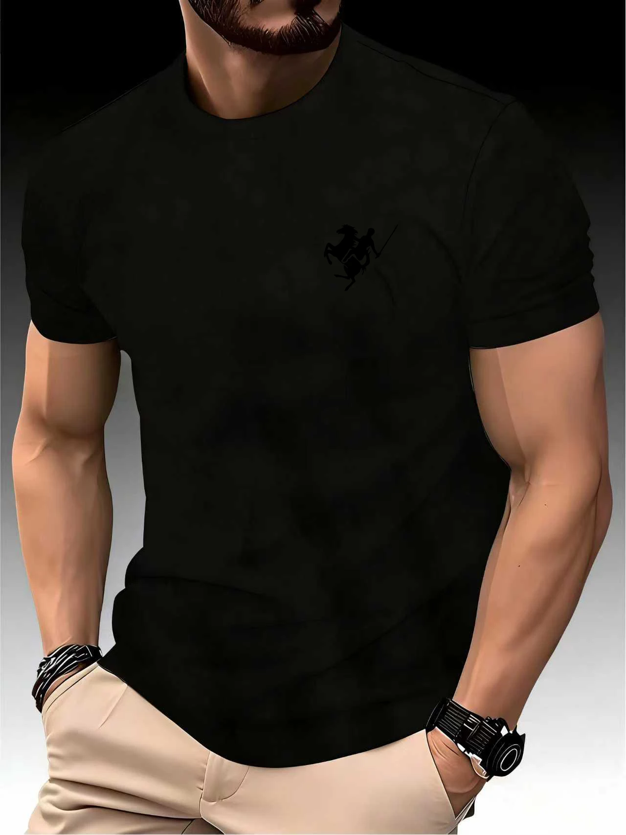 New summer printed short-sleeved T-shirt for men, breathable round neck slim-fit bottoming shirt, versatile casual quick-drying