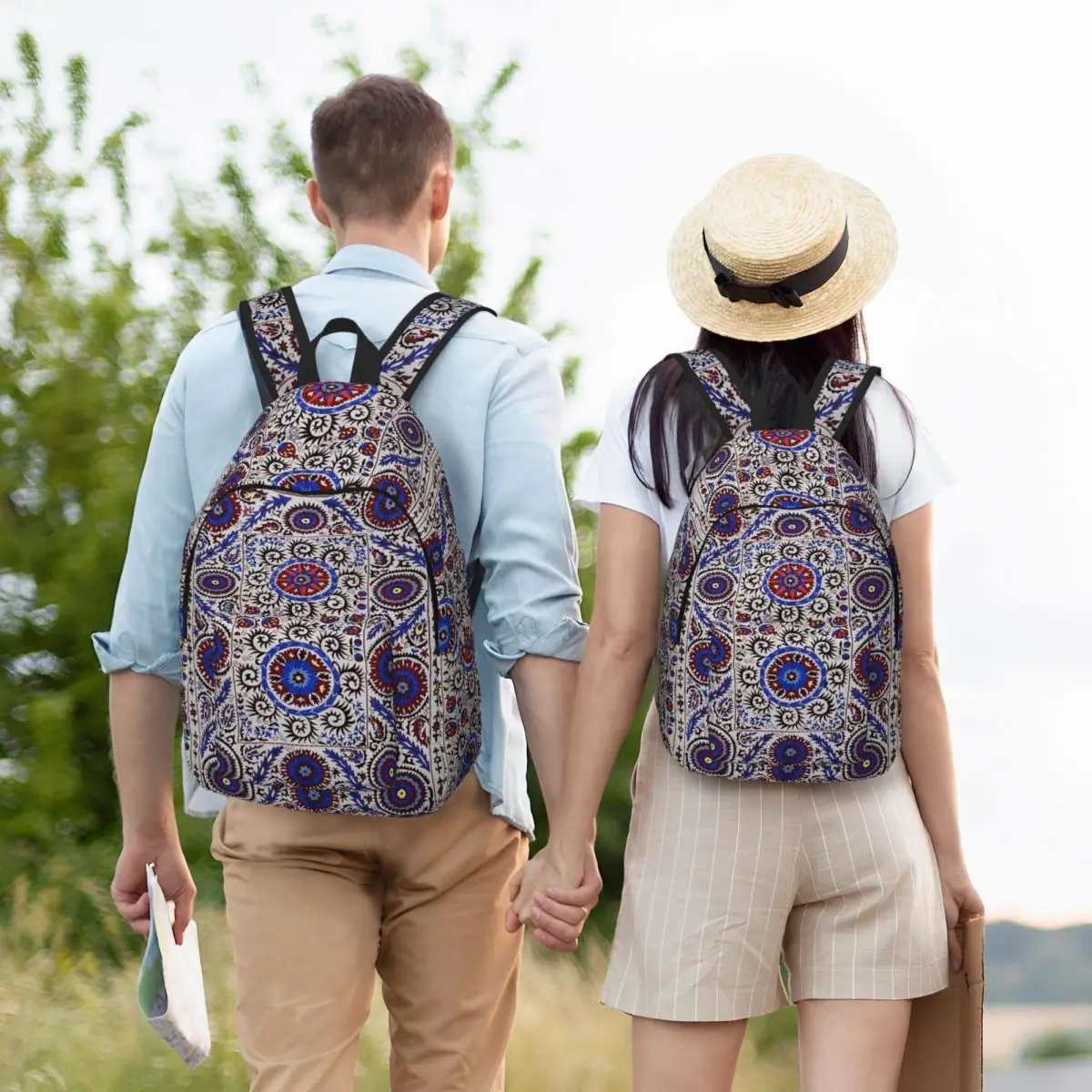 

Floral Swirls Uzbek Embroidery With Flowers Backpack Student BookBag Kids School Bag Computer Shoulder Bags for Boys Girls