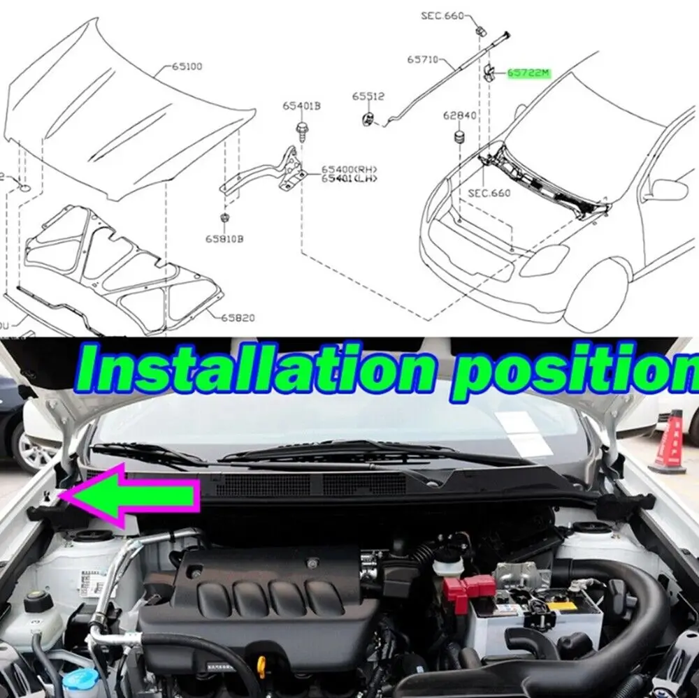 65722-EB300 Hood Support Prop Rod Holder Clip For Nissan Dualis Navara Qashqai Xterra Pathfinder R51