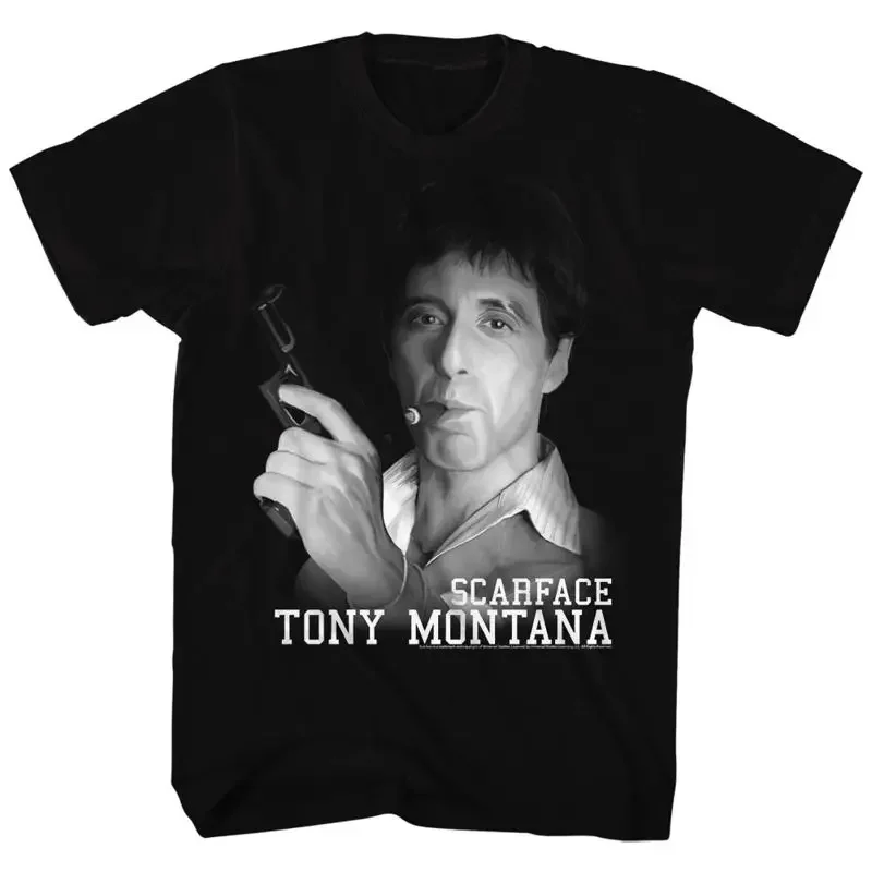 Scarface Movie Tony Montana With Gun Cigar Men's T Shirt Cuban Mafia