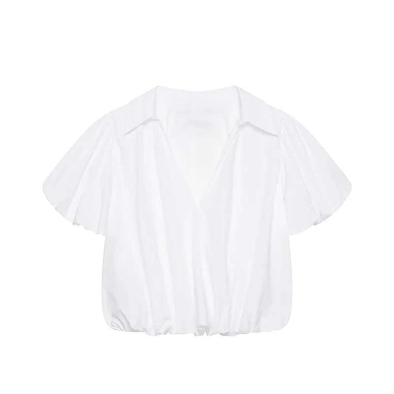 

Summer Women's V-neck White Shirts Top 2026 New Fashion Casual Short Sleeved Casual Blouses Short Loose Shirt