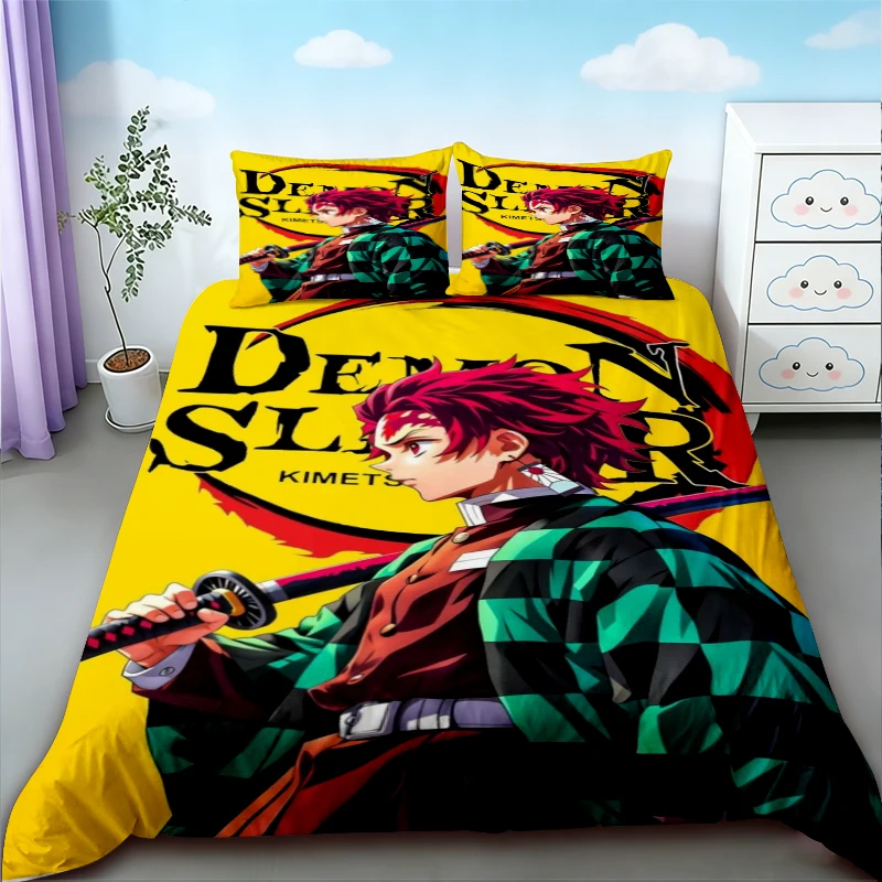 Duvet Cover Nezuko Kamado Bedding Set Anime Demon Slayer Comforter Bed Linen Single Twin Full Queen Size Kids Girl Boys Gift