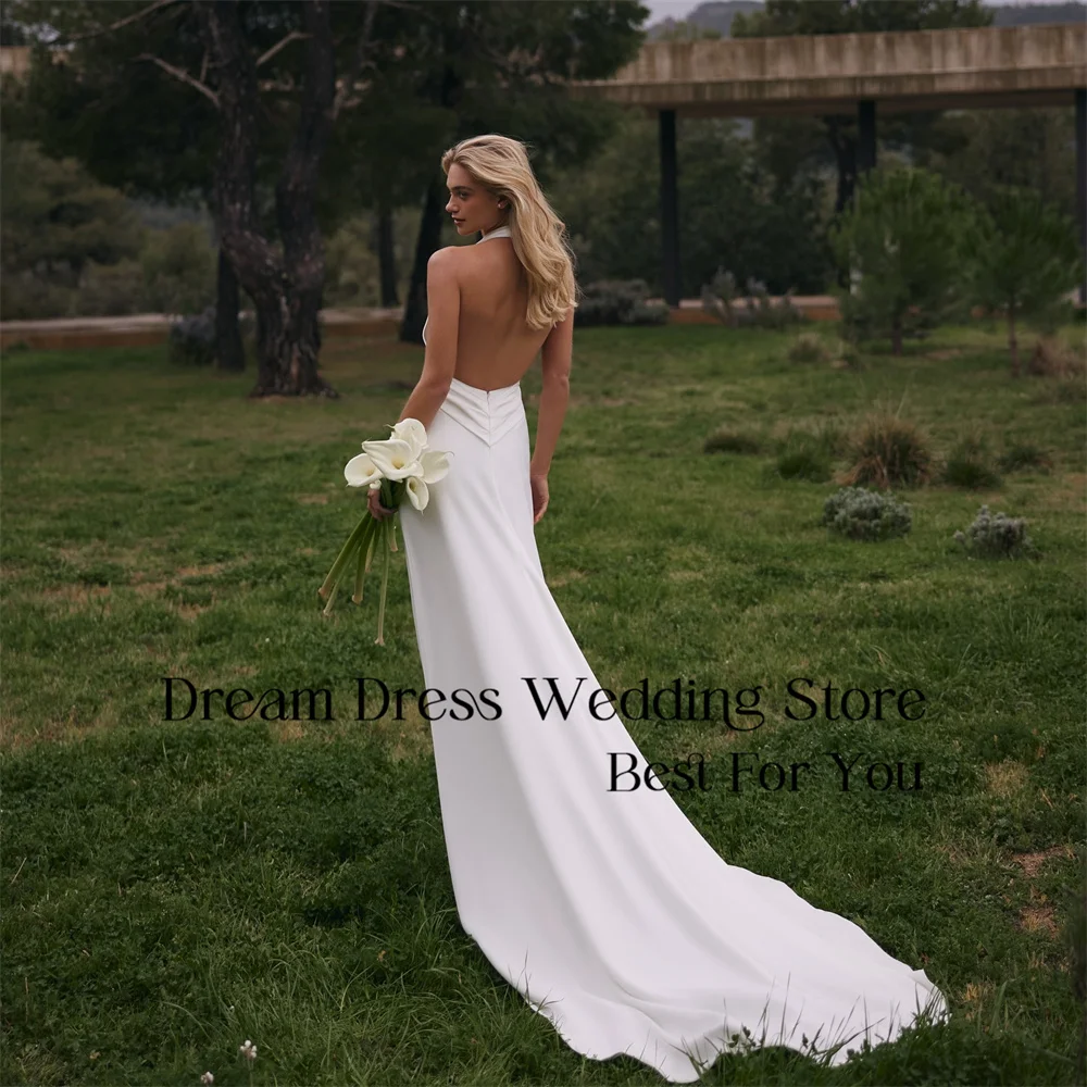DREAM V-Neck Pleat Mermaid Wedding Dress Women 2025 Flower Open Back Halter Sweep Train Bridal Gown Vestidos De Novia Customized