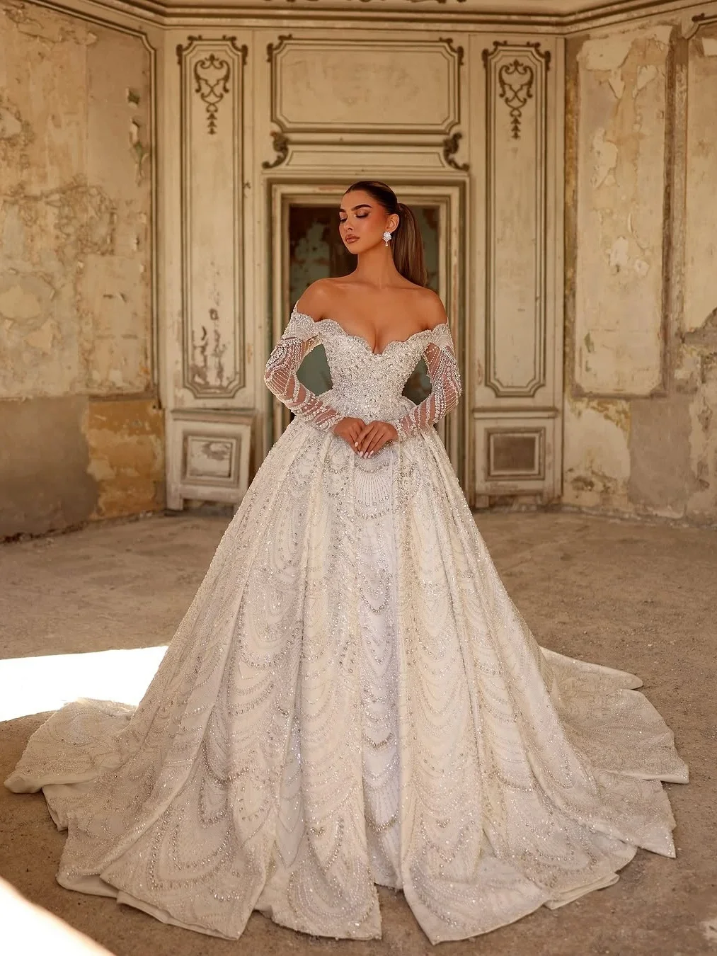 

Flavinke Customized A Line Wedding Dresses Sweetheart Pearl Princess Beading Evening Party Gowns Vestido De Noiva Court Train