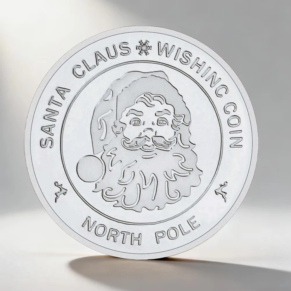 Santa Claus Wishing Coin North Pole Commemorative Coins Silvery Plated Souvenirs Coin Gift for Christmas Home Decorations