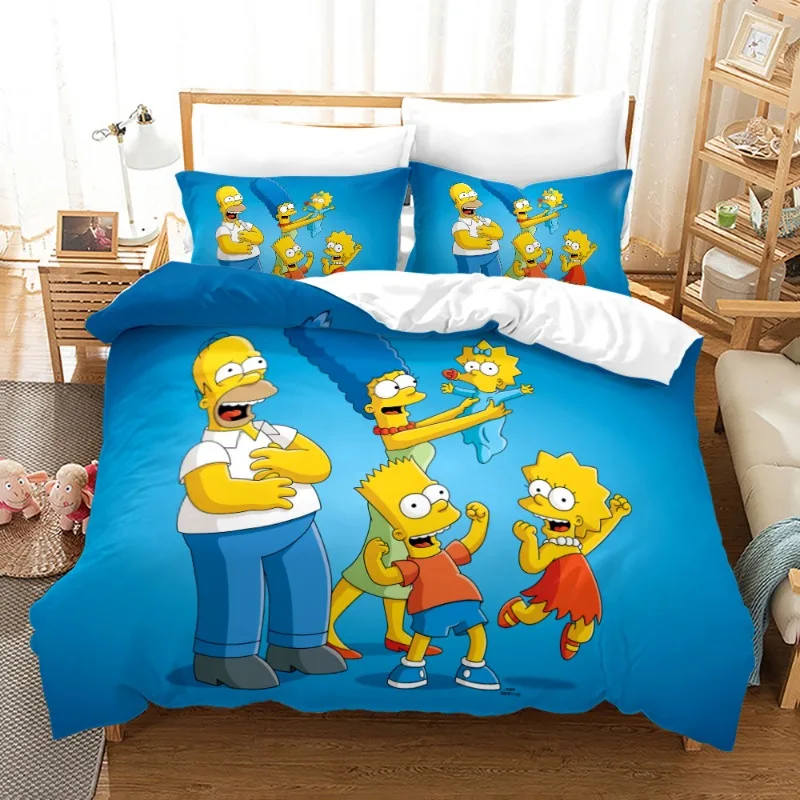 The Simpsons Bedding Set Quilt Cover with Pillowcase Cartoon Anime Harajuku King Size Bed Spead Bedroom Duvet Cover Beddings Set