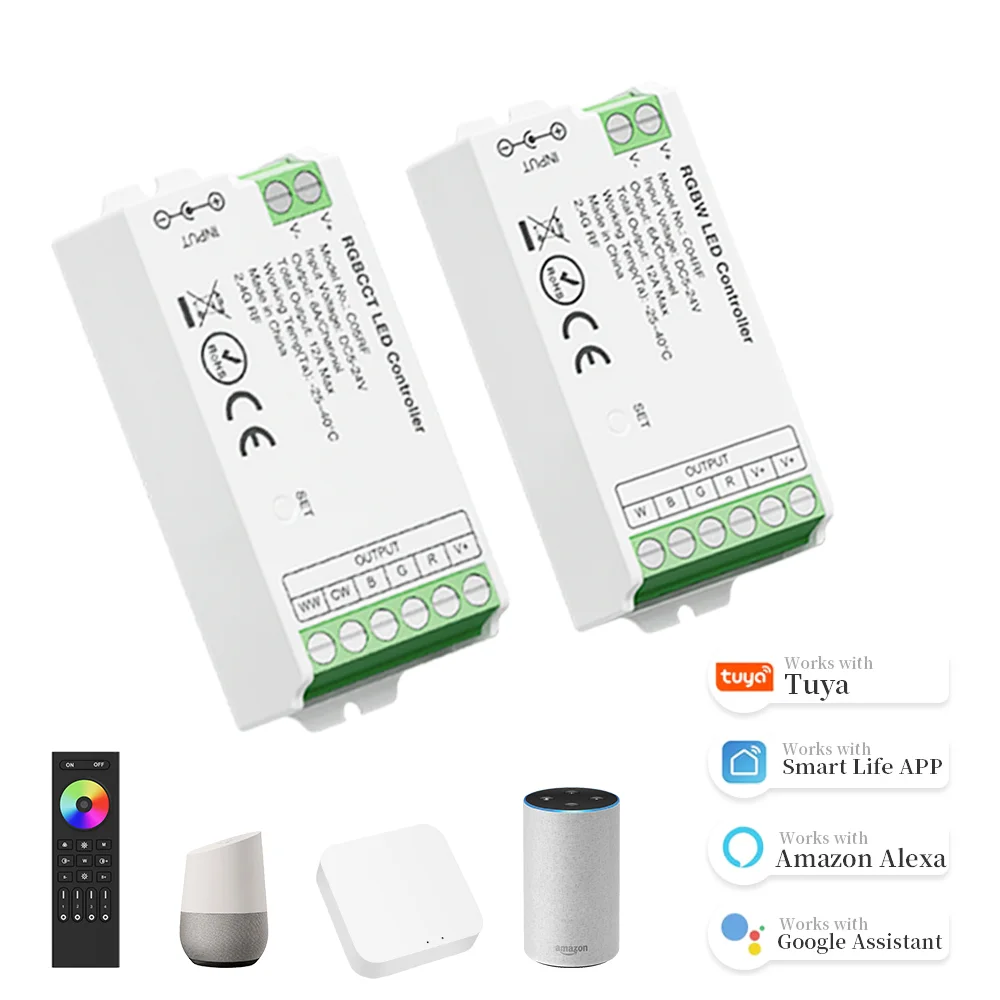 Tuya Gateway Smart Controller WiFi 2.4GHz CCT RGB RGBW RGBCCT LED Lights dimmer Alexa Google control 2835 5050 COB strip DC5-24V