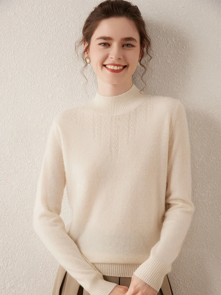 

High Quality Women's Cashmere Sweater Autumn Winter Mock-neck Pullover Soft Warm 100% Cashmere Knitwear Casual Female Clothing