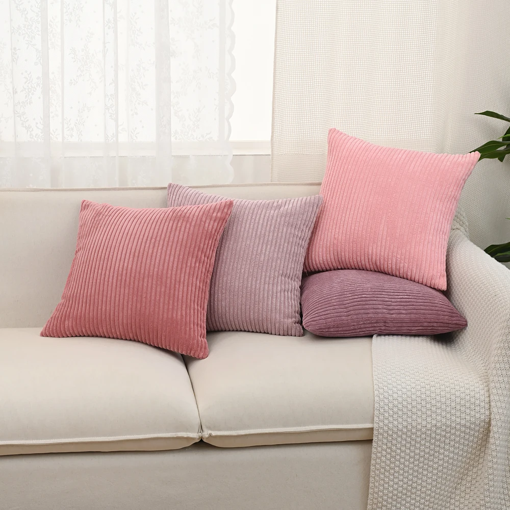 BUYNOW 1PC 4 Teile/satz Rosa Cord Dekor Couch Wurf Kissenbezüge Gestreifte Kissenbezüge Weiche Boho Quadratische Kissenbezüge Hause Sofa – Detail 2