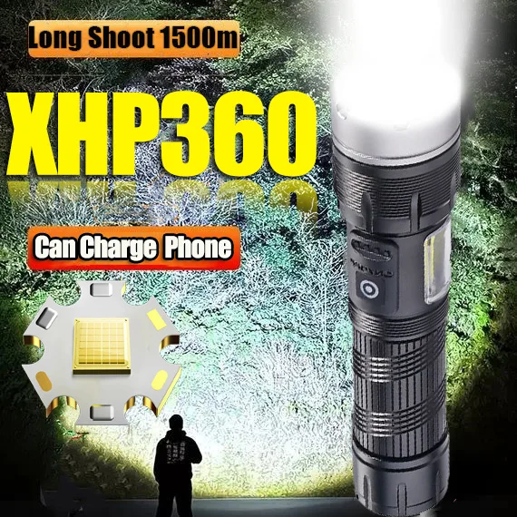 

Most Powerful LED Flashlight 1500m Shot USB Zoomable Torch 36Cores XHP360 Powerful Battery Flashlight XHP50.2 26650 Rechargeable