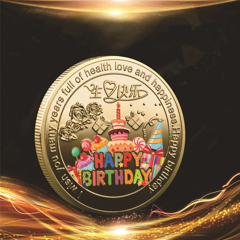 Happy Birthday Commemorative Coin Silver Plated Blessing Coins Souvenir Mother's Day Good Luck and Happiness Medal