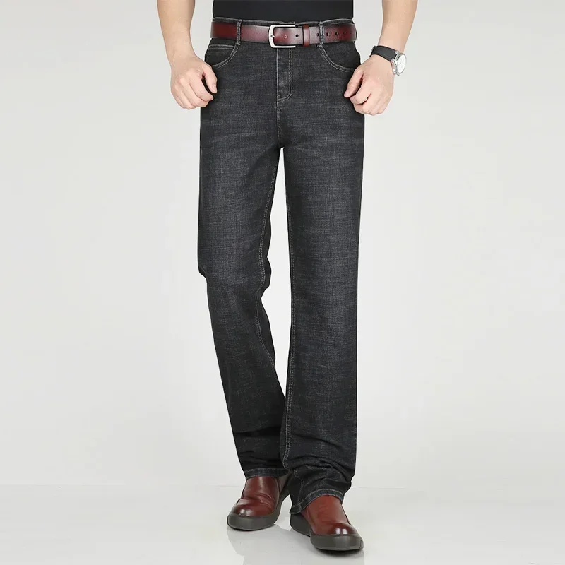 New Big Tall Men Size Summer Thin Jean Men High Waist Straight Leg Denim Trouser Male Extral Long Length 190cm 200 Cm Lengthened
