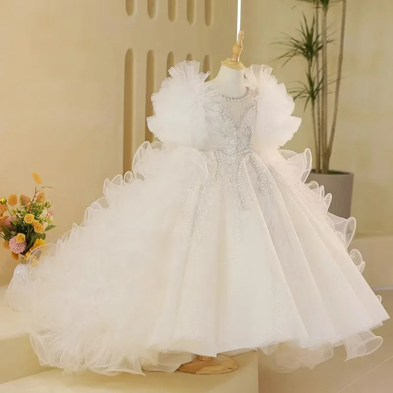 

Lovely White Flower Girls Dress For Weddings Organza Pageant Quinceanera Dress for Little Girls First Communion Dress