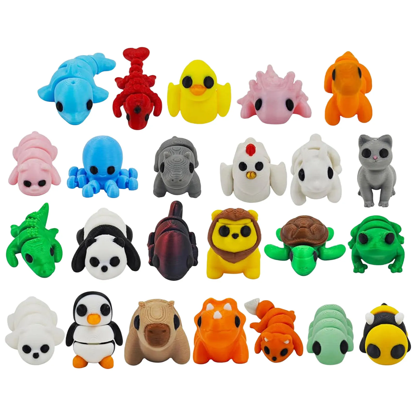 24 3d Printed Animal Figures Set - Poseable, Flexible And Delicate Cute Toys, Suitable For Playing And Displaying On Christmas