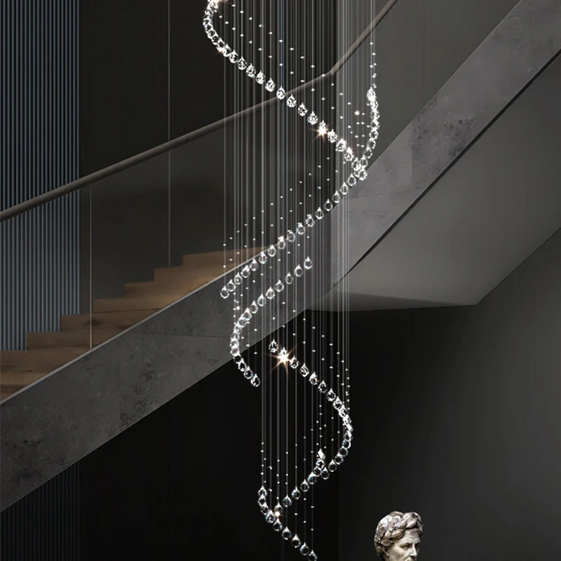 Imagem -04 - Normichy-lâmpada Pingente Cromada Escada Espiral Lustre de Cristal Grande Decorativo Teto Alto Sala de Estar Moderno Luxo Novo Design