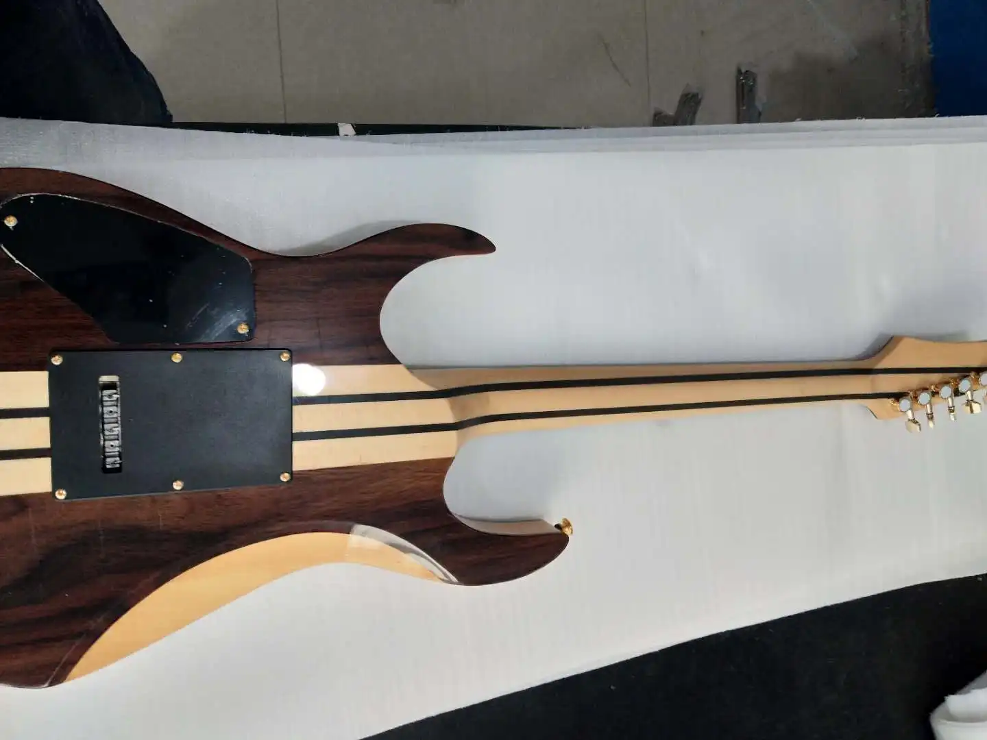 High-end custom 6 string electric guitar, neck running through body, rose wood veneer, gold hardware, free shipping