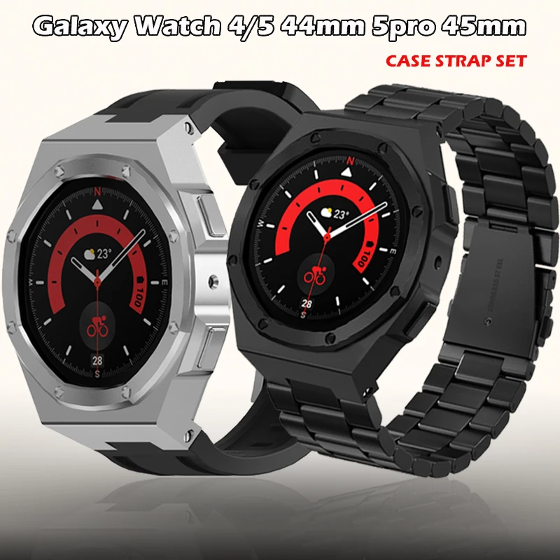 Zestawy modyfikacji do Samsung galaxy watch 4 44mm 5 44mm 44mm metalowa obudowa do Galaxy Watch 5 Pro 45mm akcesoria Smartwatch