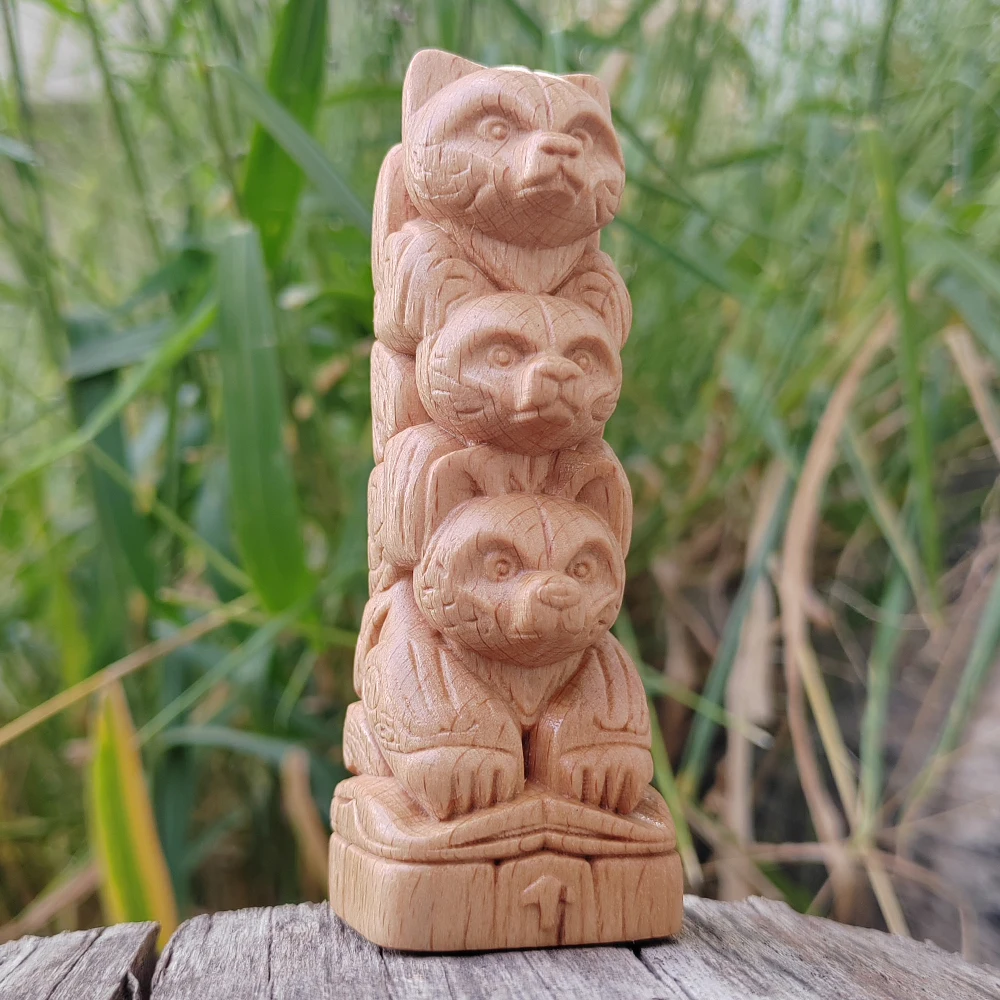 Wooden Bear Totem Column Ornament, Hand-Carved, Artistic Style, Animal Theme. Suitable for Housewarming Gifts, Party Decorations, Office, Birthday Gifts, Fireplace, Study Room, Desktop Decorations