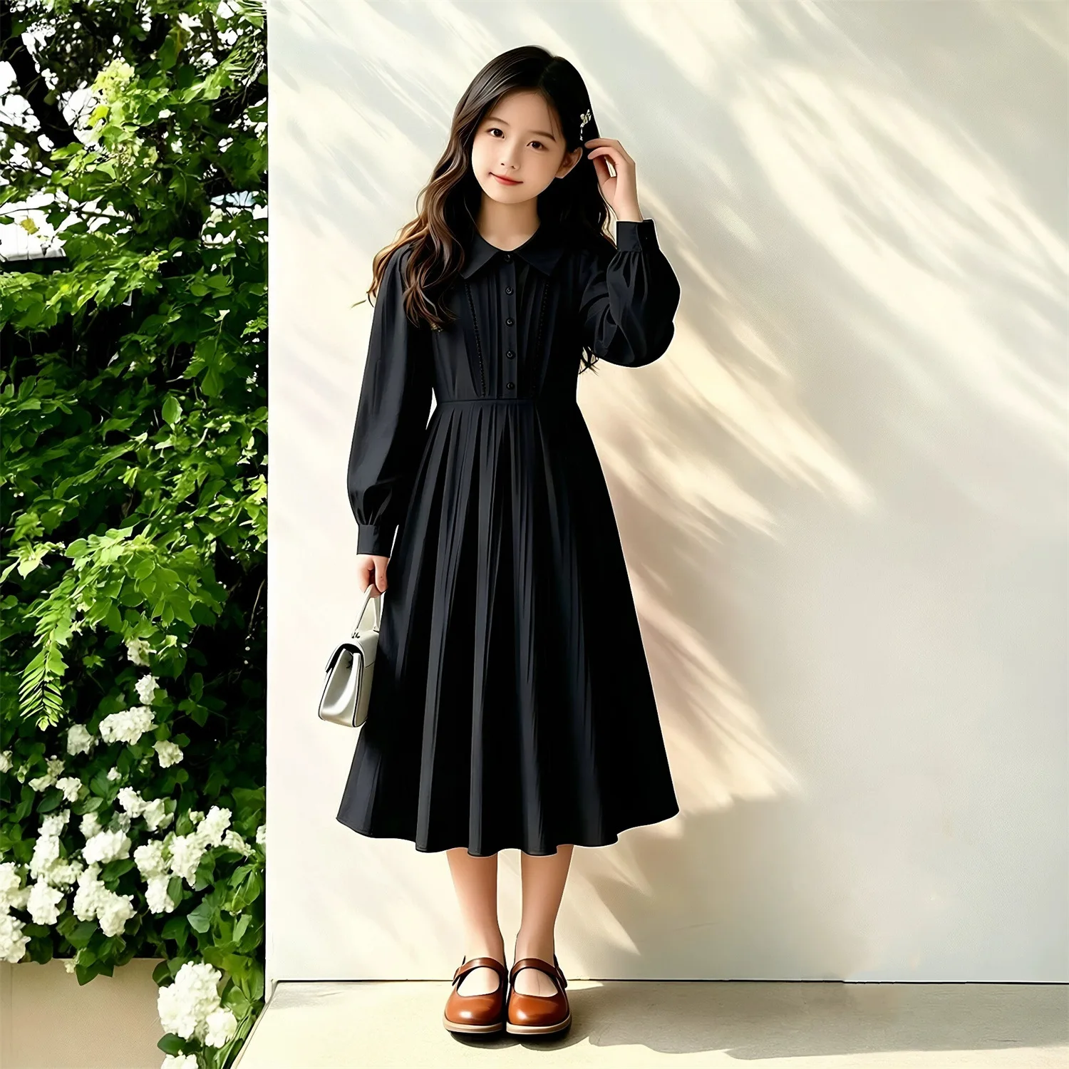 2026 Autumn Winter Dresses Black Kid Baby Ruffle Striped Party Princess Girls Long Layered Teenager Dress 4 8 to 10 12 14 Years