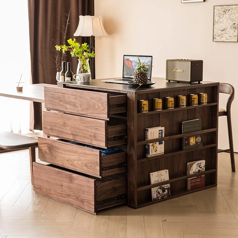 North American Black Walnut Island Dining Table Retractable Integrated Dining Room Slate Middle Island Home Kitchen