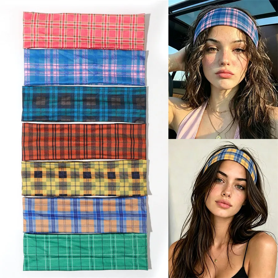 

Classic Plaid Sport Yoga Elastic Headband Hairbands Women Girl Hair Head Scarf Hoop Band Accessories Headdress Headwear Ornament
