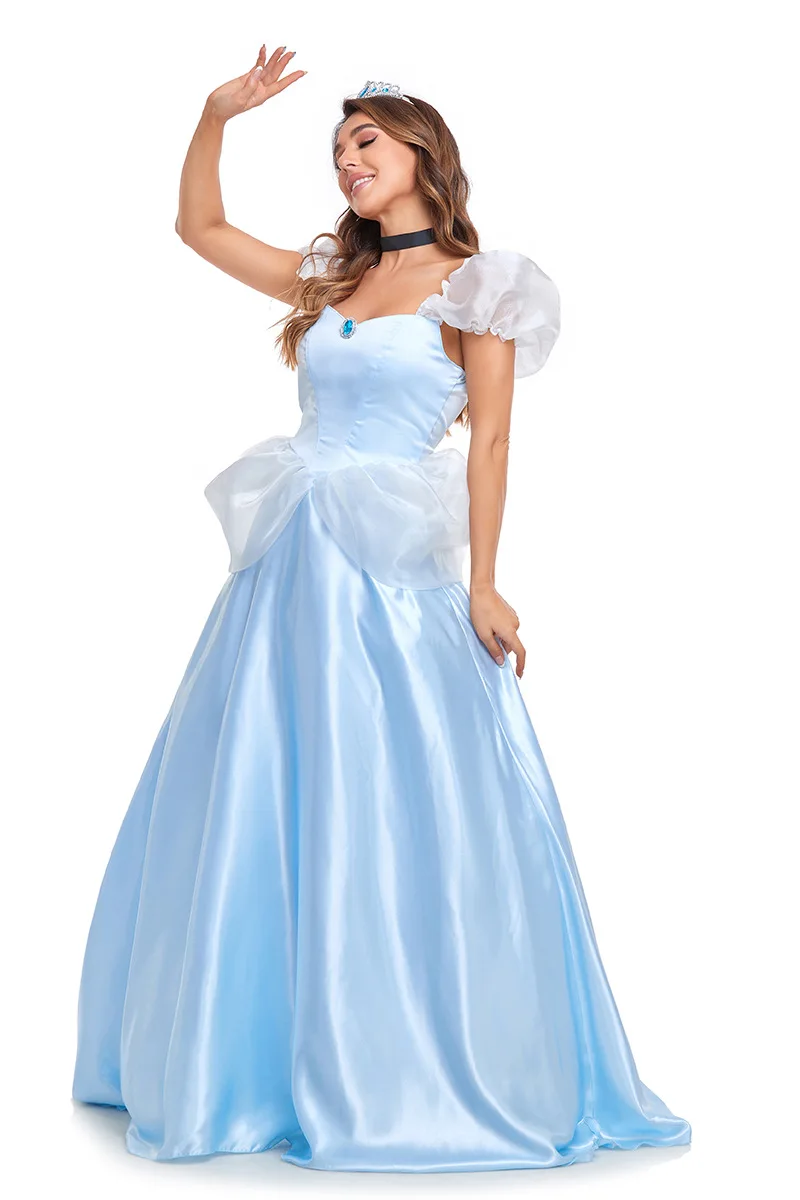 Blue Cinderella Costume Dr Large Size loween Stage Performance Costume Long Skirt Real ot Fairy T Theme Women's Wear