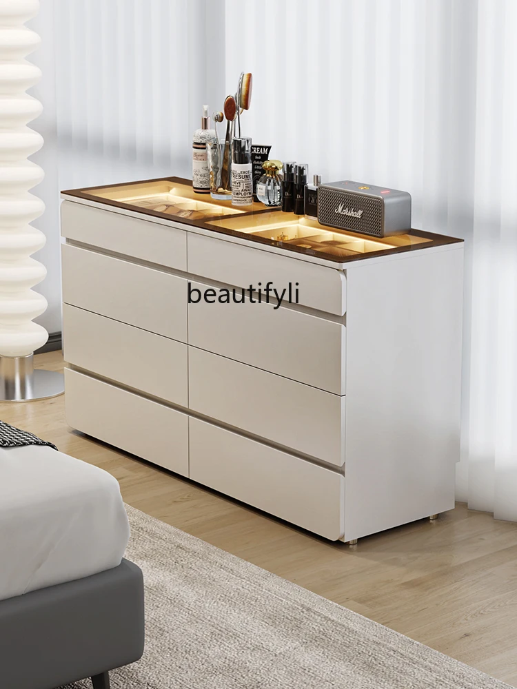 Modern Minimalist Bedroom Side Cabinet Drawer Locker Ultra-Thin White Eight Bucket Jewelry Storage Cabinet