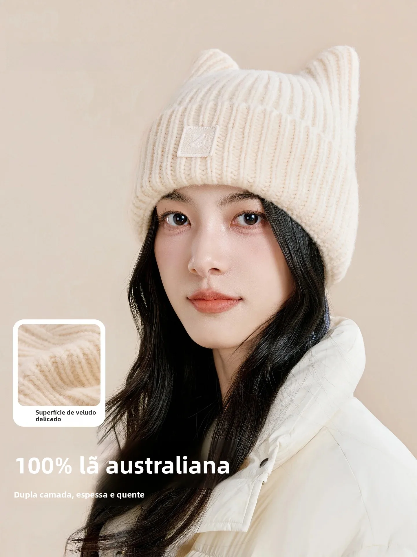 ziy-pure-wool-knitted-hat-with-ears-face-covering-small-size-winter-warm-thickened-anti-cold-non-pill-travel-casual-hat