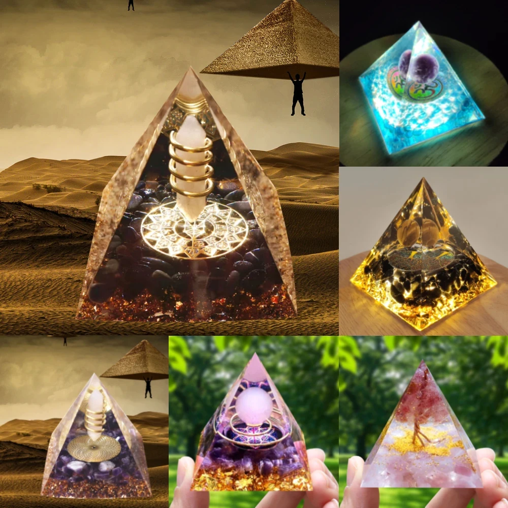 Crystal Stone Orgone Pyramid Energy Generator Room Decor Ornament Natural Amethyst Peridot Reiki Chakra Meditation for Kid Gifts